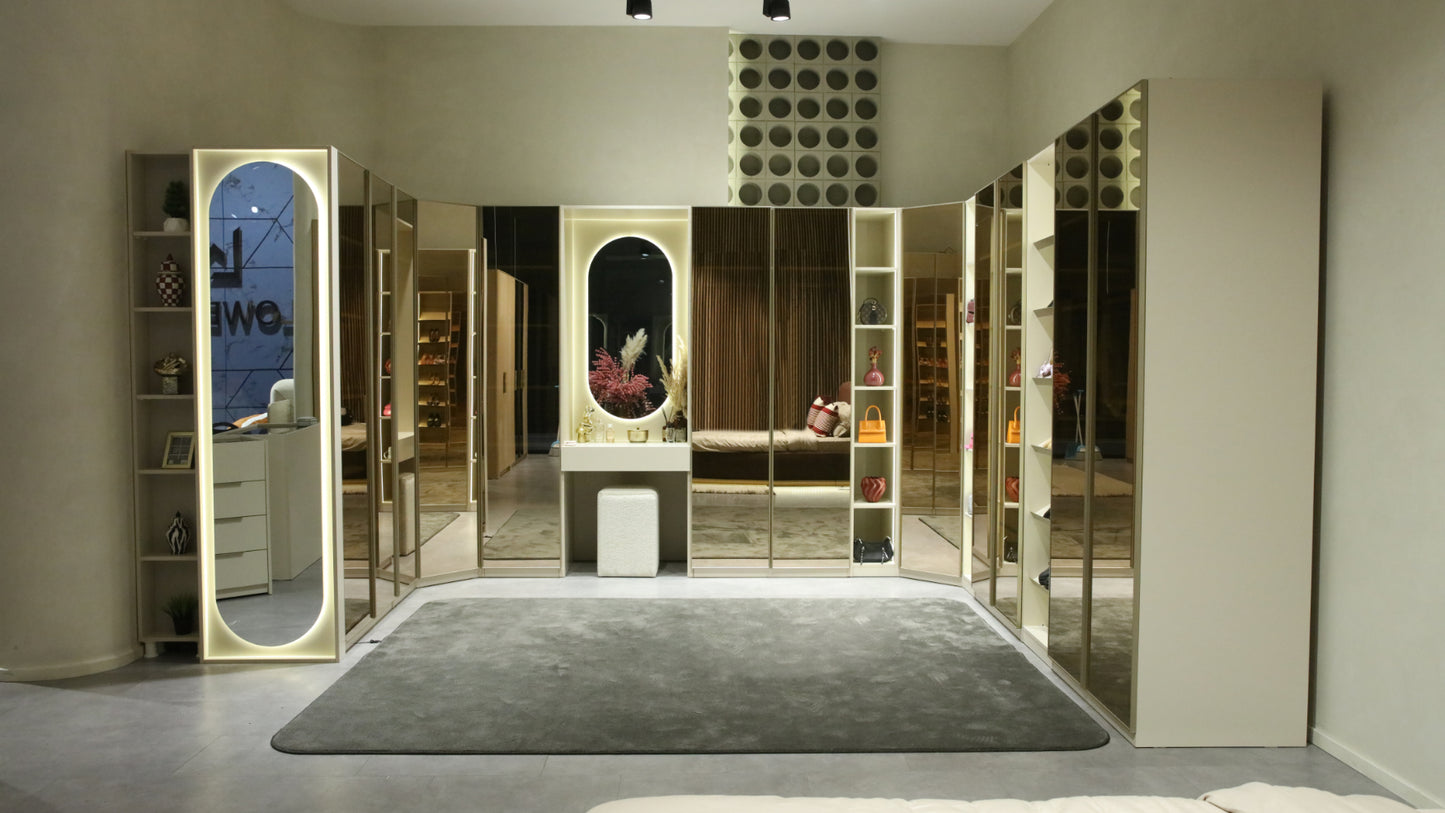 Модулен гардероб с рафтове и LED осветление – 30 см