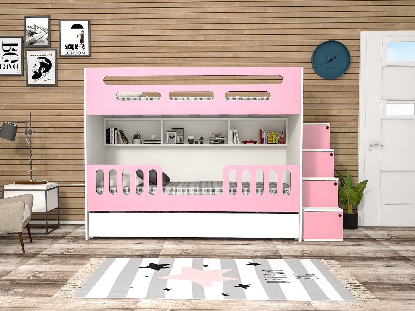 Двуетажно легло Cesur розов