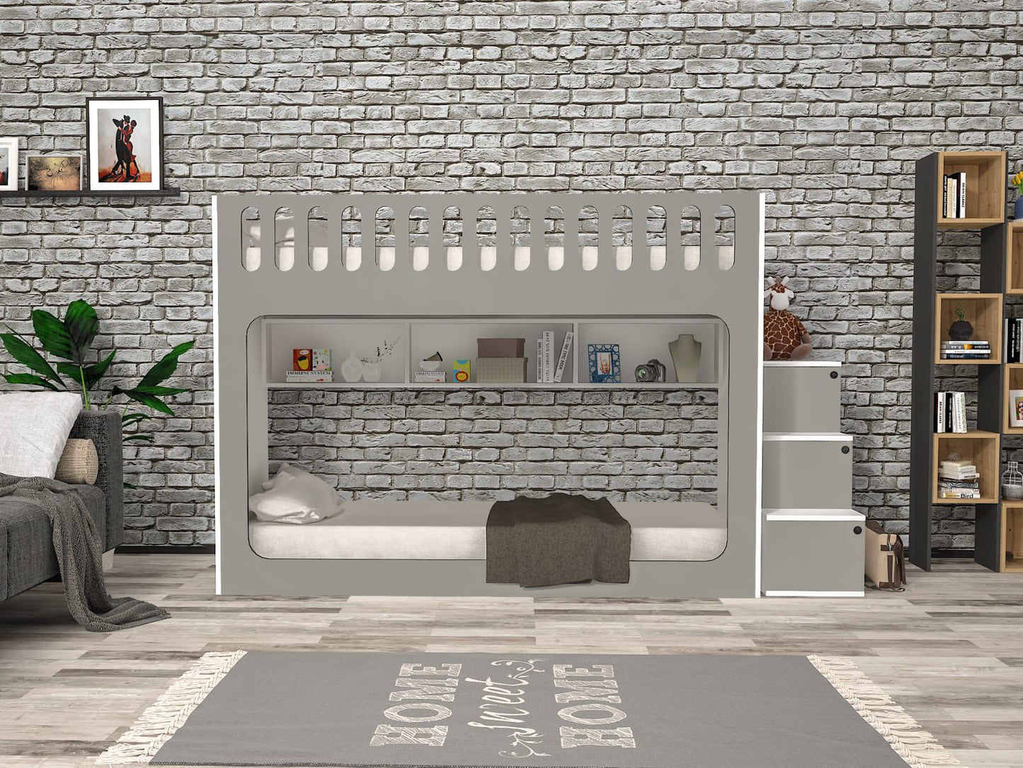 Двуетажно легло Mercan Сив