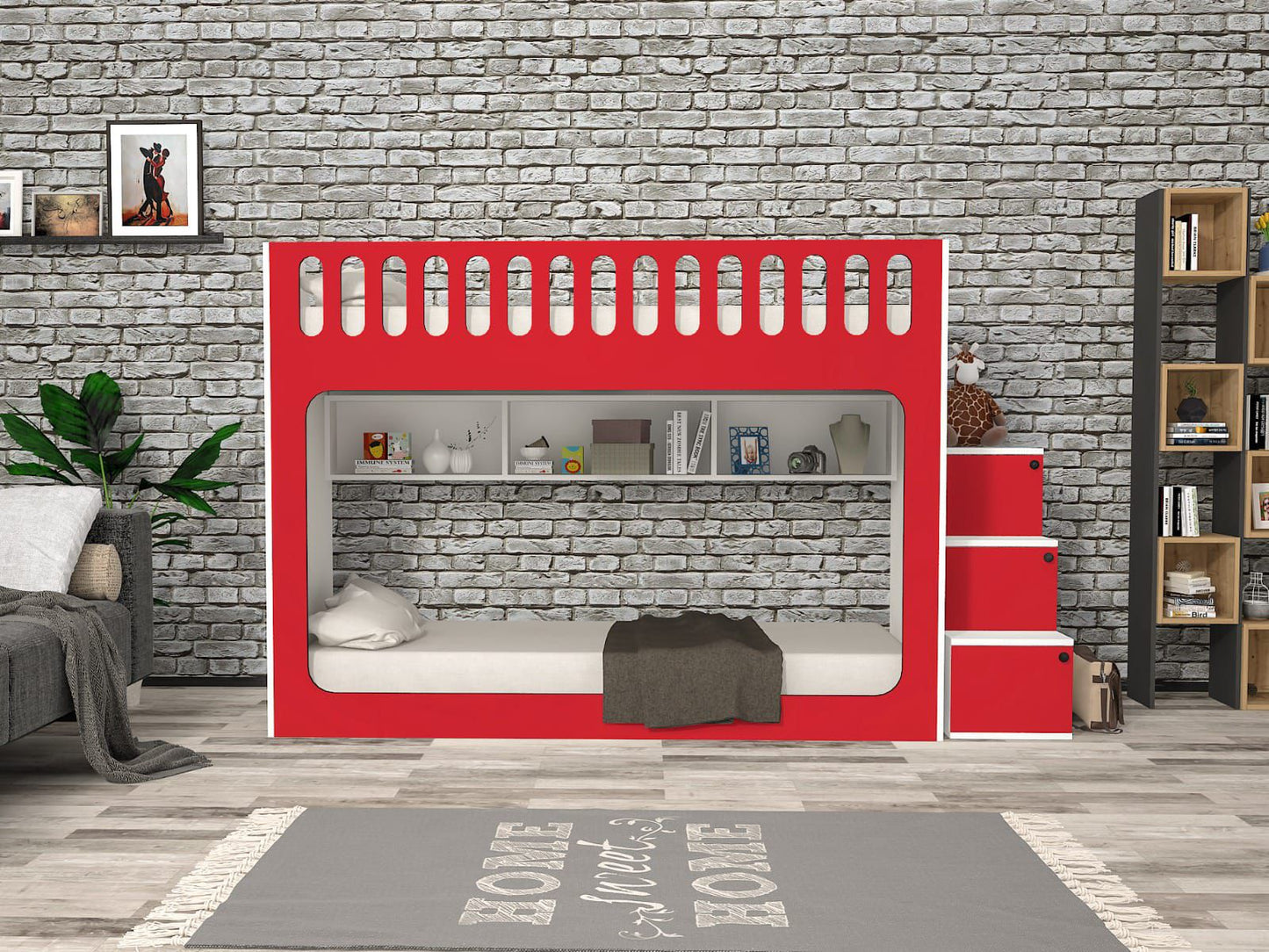 Двуетажно легло Mercan Червен