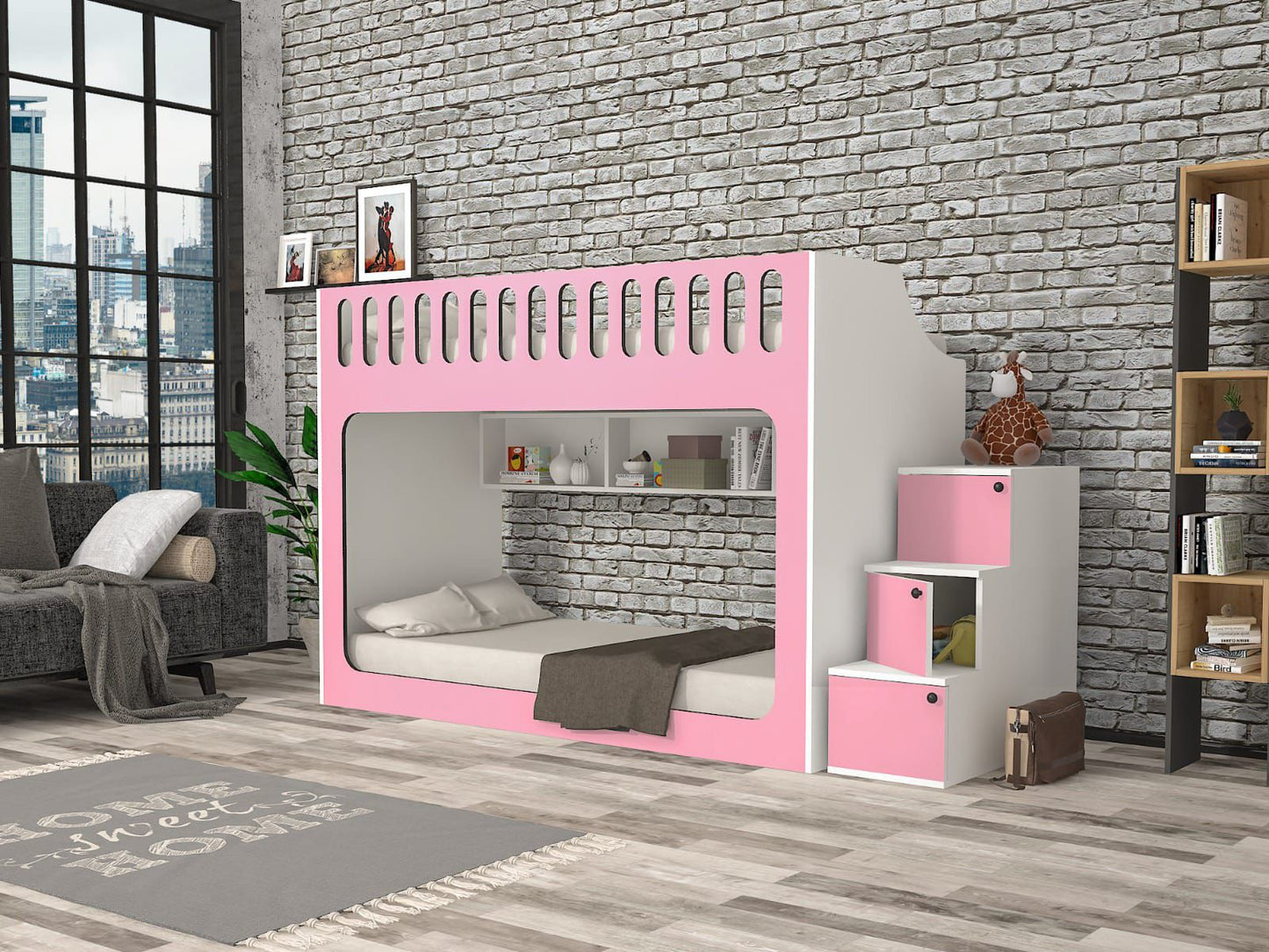 Двуетажно легло Mercan Розов