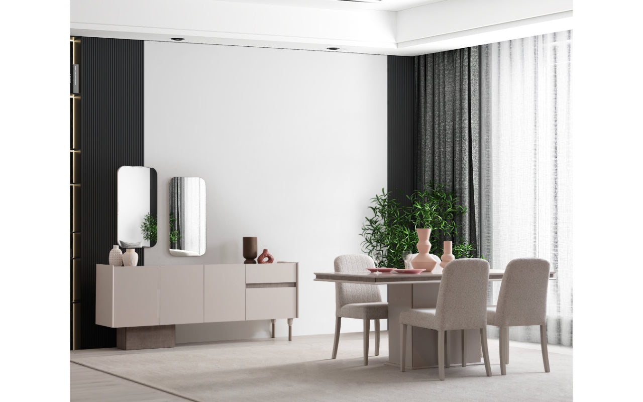 Комплект за хранене Senkron: Маса + 6 стола + Конзола + Огледало