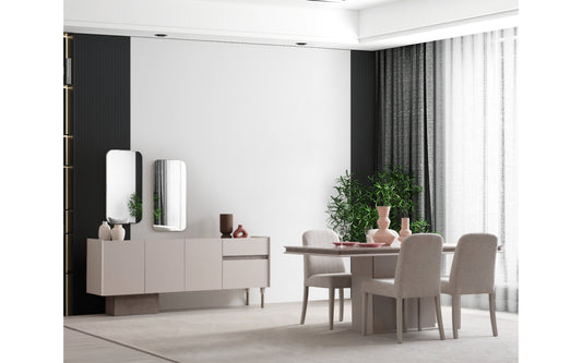 Комплект за хранене Senkron: Маса + 6 стола + Конзола + Огледало