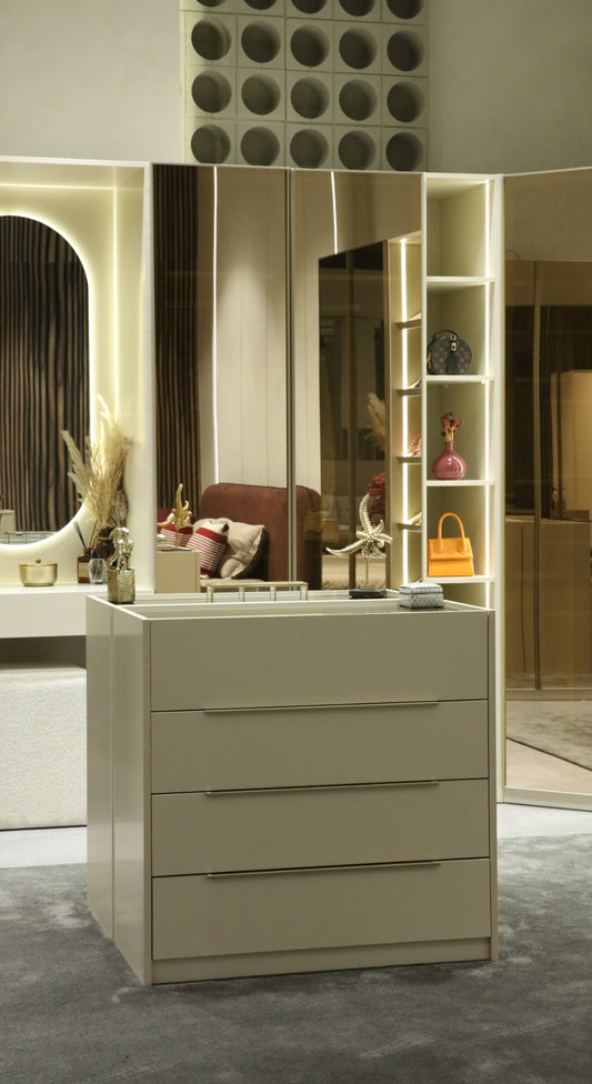 Модулен гардероб с рафтове и LED осветление – 30 см